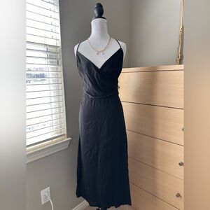 Strapless Black Wrap-Front Slip Dress
